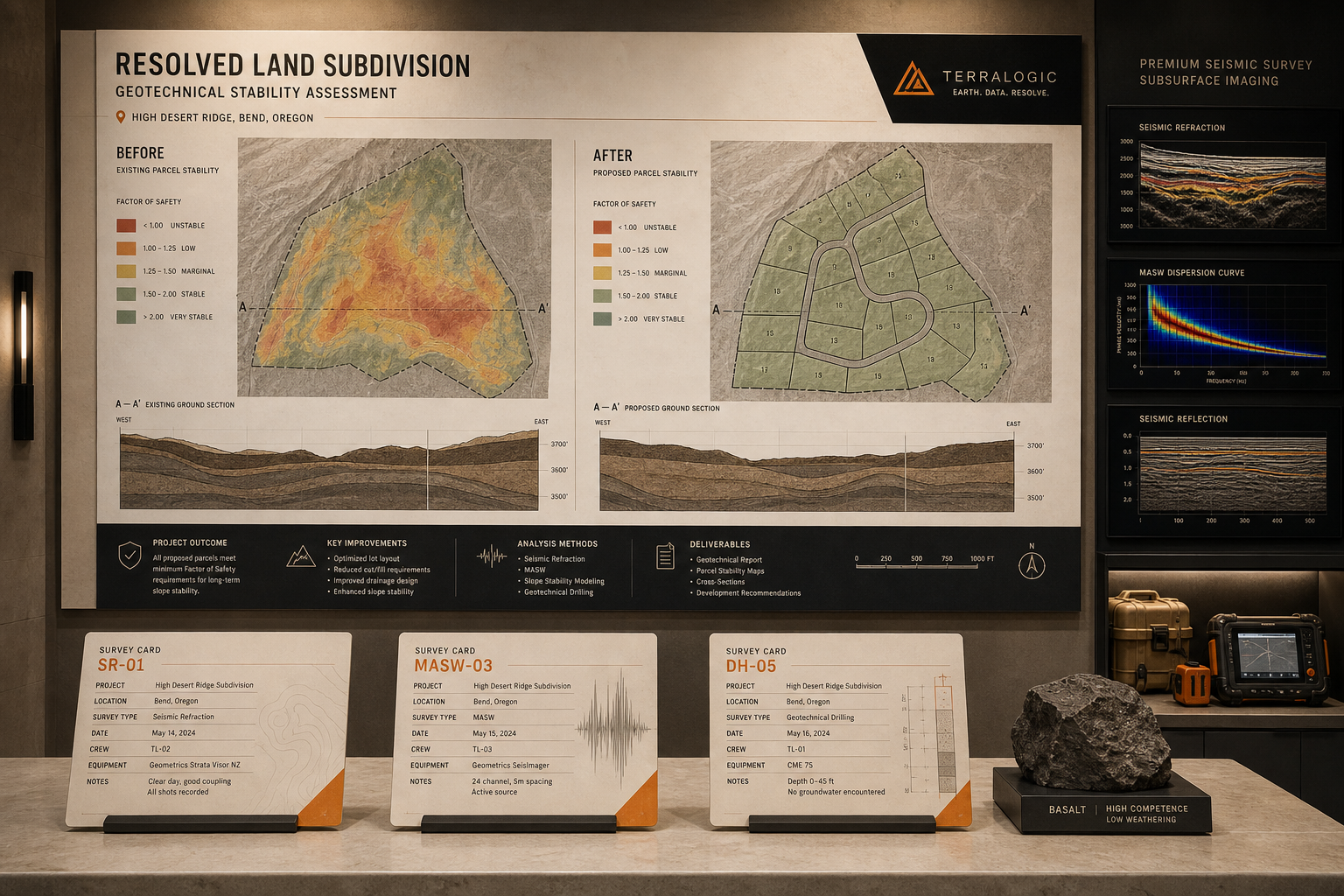 Resolved land subdivision ground-section board display